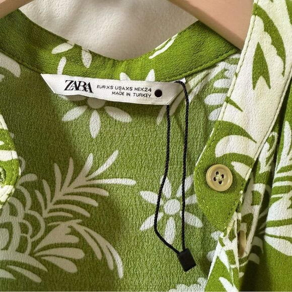 Zara Printed A-Line Midi Dress in Green and White XS NWOT - Picture 11 of 16